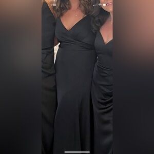 Azazie A10 satin black dress with slit